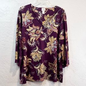 Chico's Paisley Tunic, Size 3 (XL), Long Sleeve, V-Neck, Great Career, Workplace